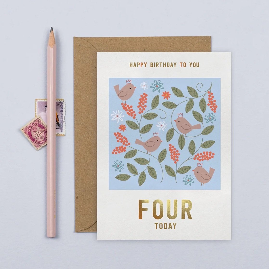 Mifkins Birds 4th Birthday Card