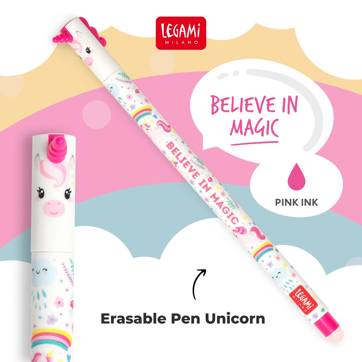 Legami Unicorn Erasable Gel Pen - Believe in Magic!