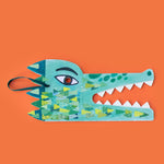 Londji colorful alligator mask on an orange background