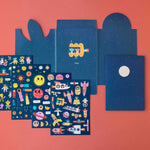 Londji set of colorful space stickers on a red background