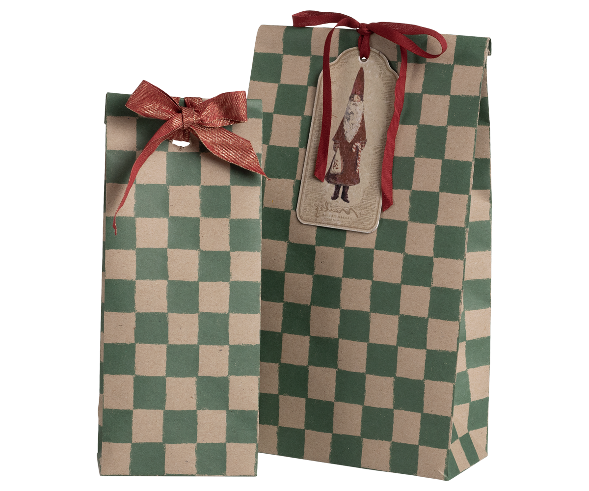 Maileg Gift Bag Medium Green Checker with small bag