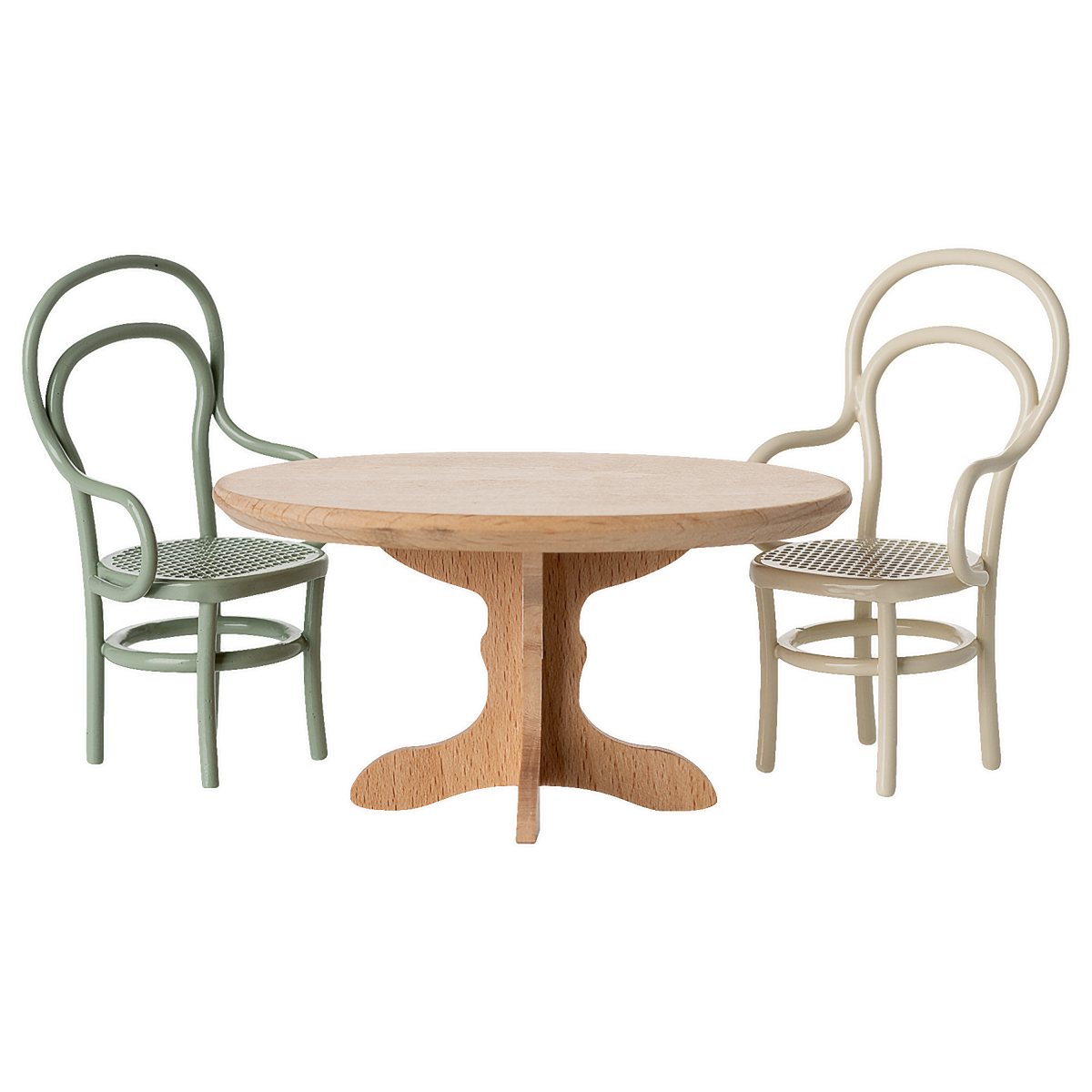 Maileg Oval Dining Table Mouse Nature and chairs