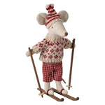 Maileg Winter Mouse with Ski Set, Mum - Red