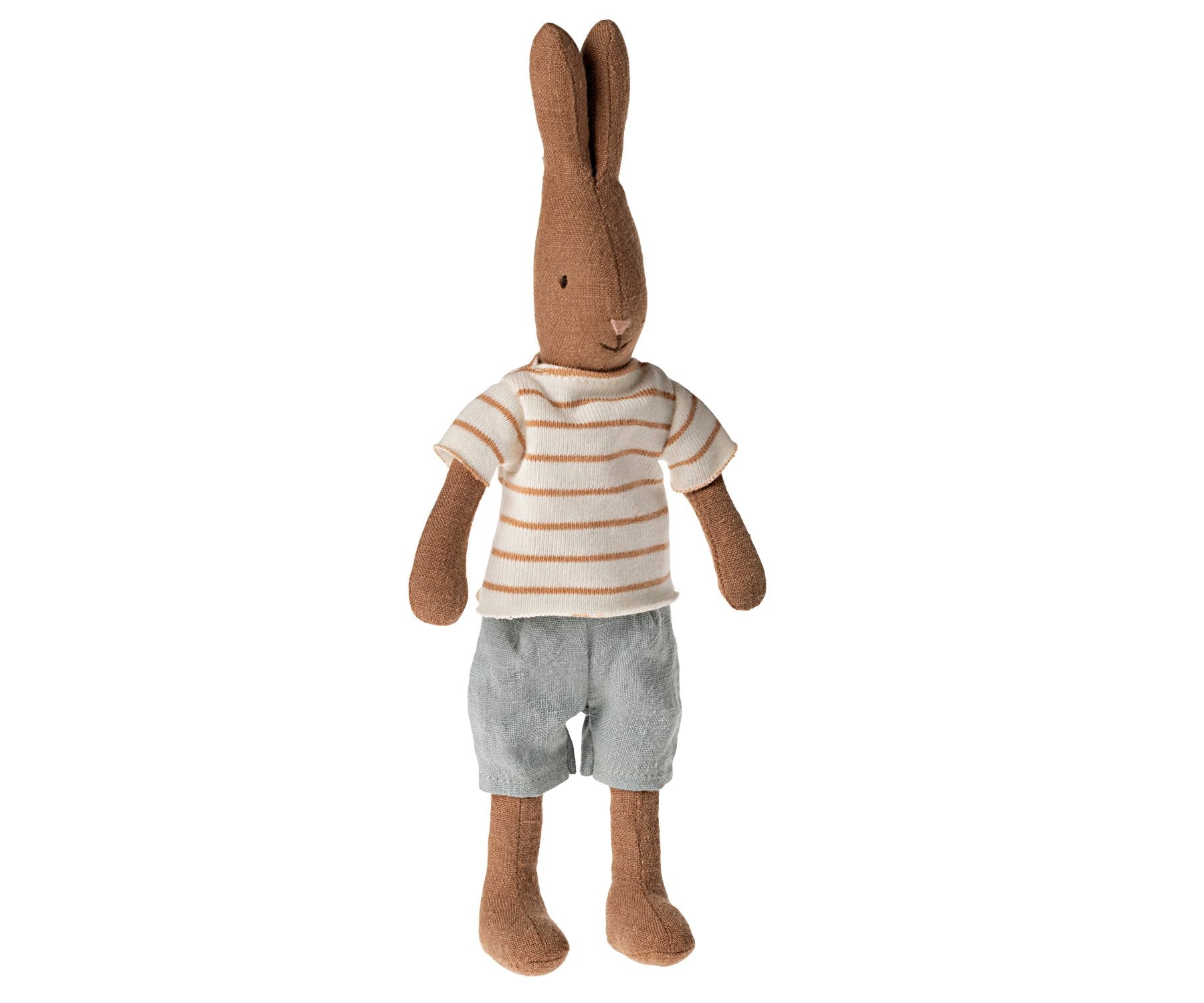 Maileg Rabbit Size 1, Chocolate Brown - Striped Blouse & Shorts