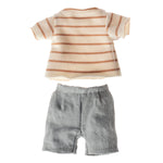 Maileg Rabbit Size 1, Chocolate Brown - Striped Blouse & Shorts