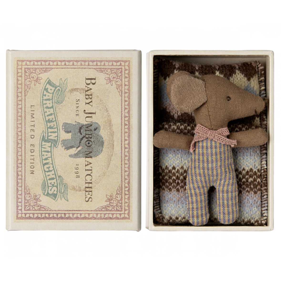 Maileg Sleepy Wakey Baby Mouse in Matchbox - Rose