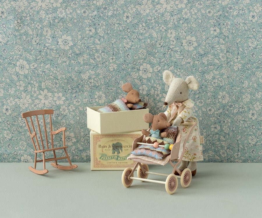 Maileg Sleepy Wakey Baby Mouse in Matchbox - Rose