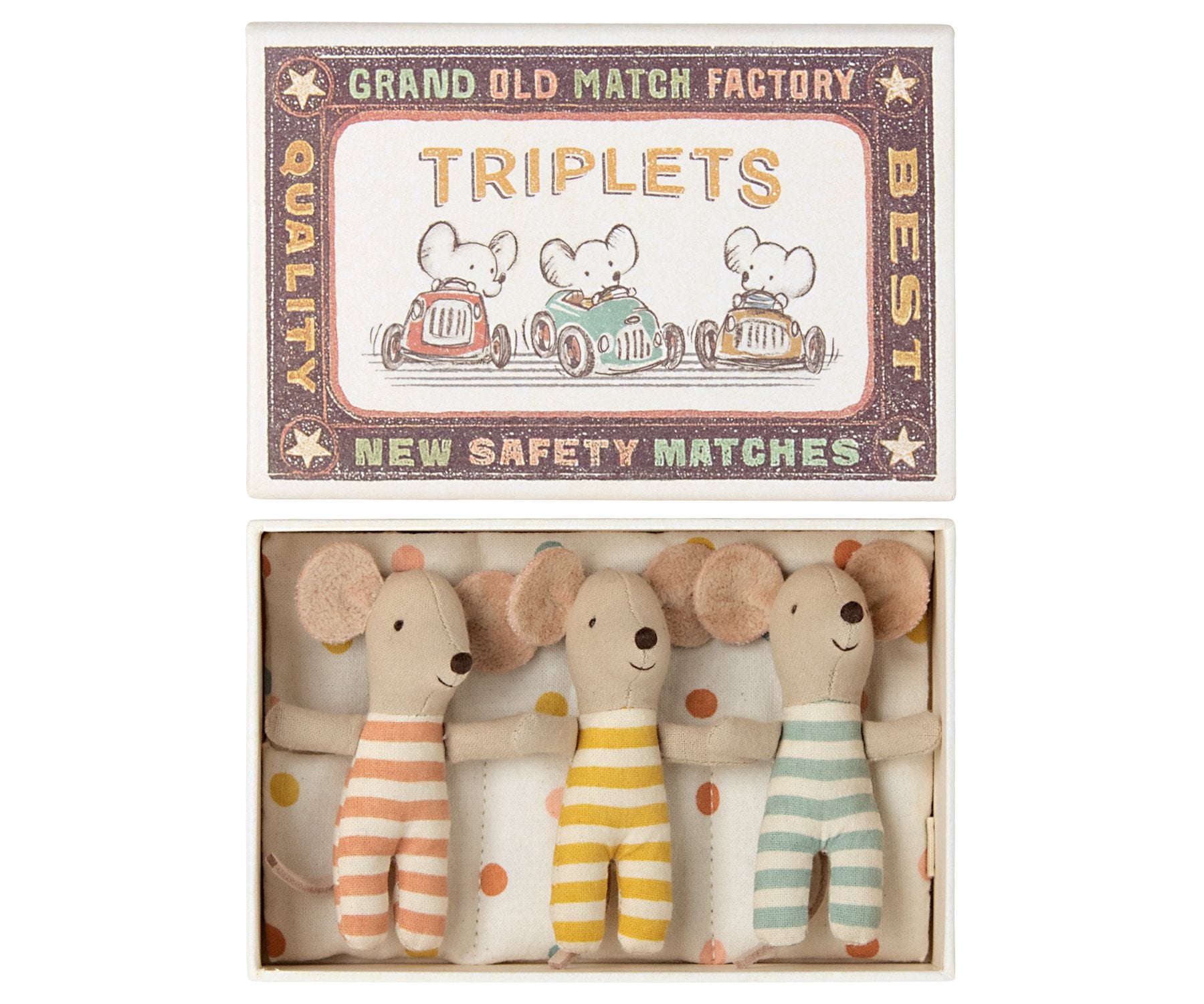 Maileg Triplets, Baby Mice in Matchbox