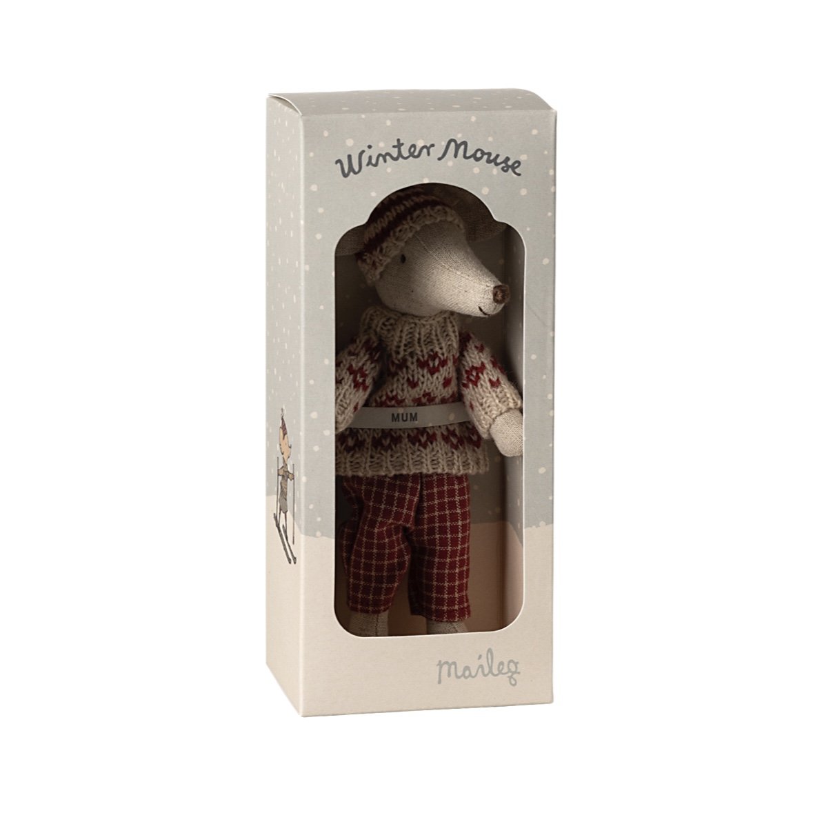 Maileg Winter Mouse with Ski Set, Mum - Red