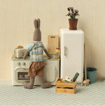 Maileg Miniature Toaster with Bread - Off White in kitchen with Maileg Rabbit