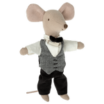 Maileg Mouse in tuxedo and waistcoat, a charming soft toy mouse from Little Wrens Nest.