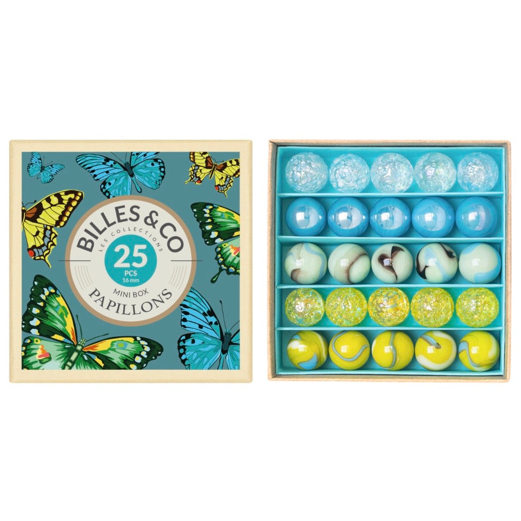 Box of Billes and Co Marbles Butterflies Mini Box Blue