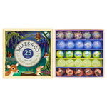 Billes & Co forest-themed marble set with colourful marbles in a decorative box