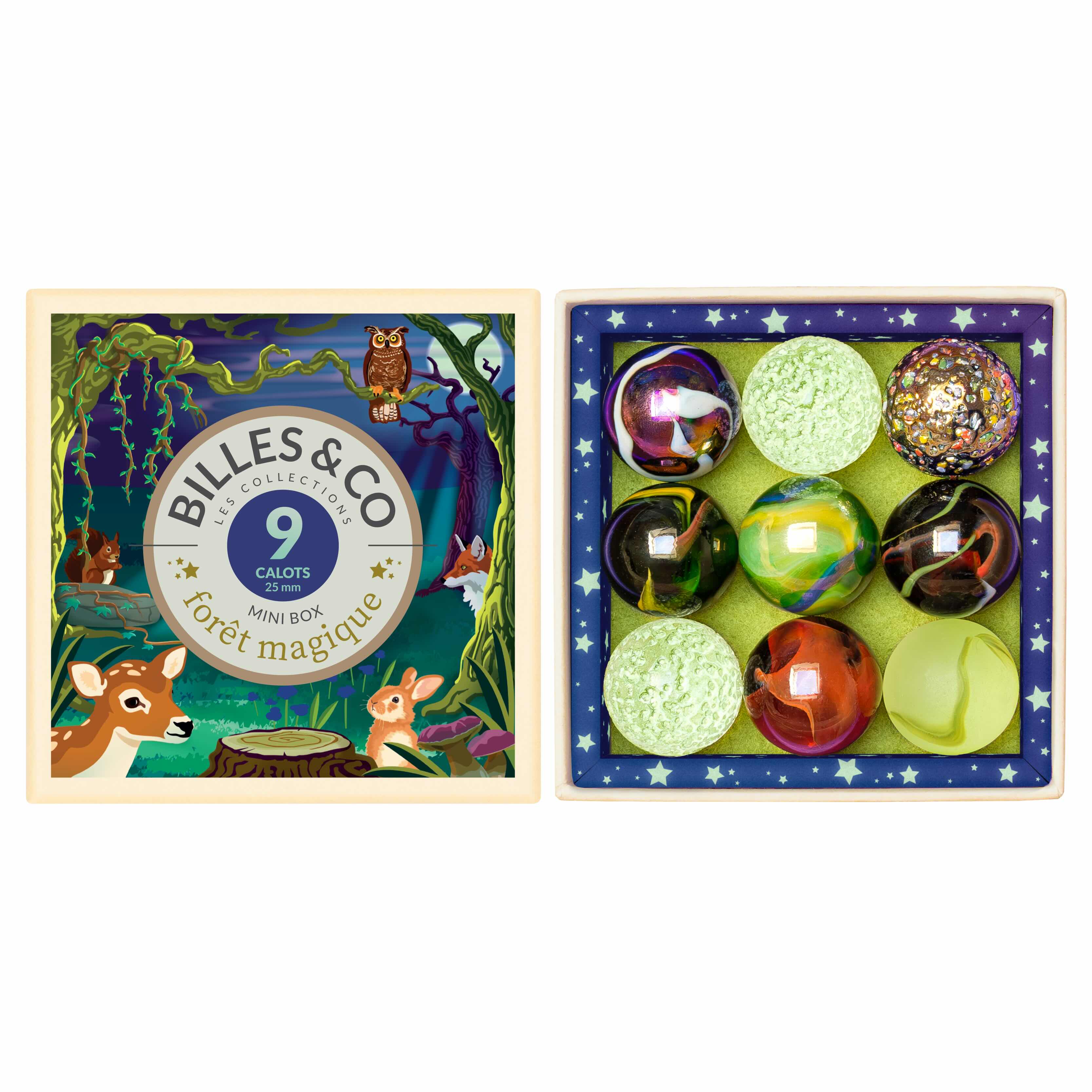Billes & Co forest themed marbles in forest display box
