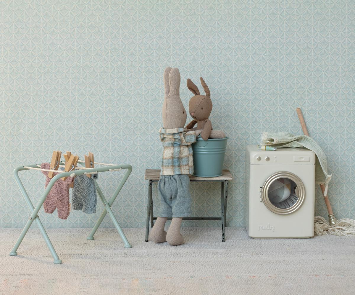 Bunny, Micro Brown & Blue Knitted Suit in Laundry Room