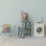 Bunny, Micro Brown & Blue Knitted Suit in Laundry Room