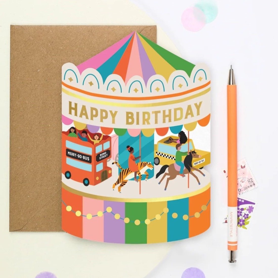 Mifkins Fairground Carousel Shaped Birthday Card