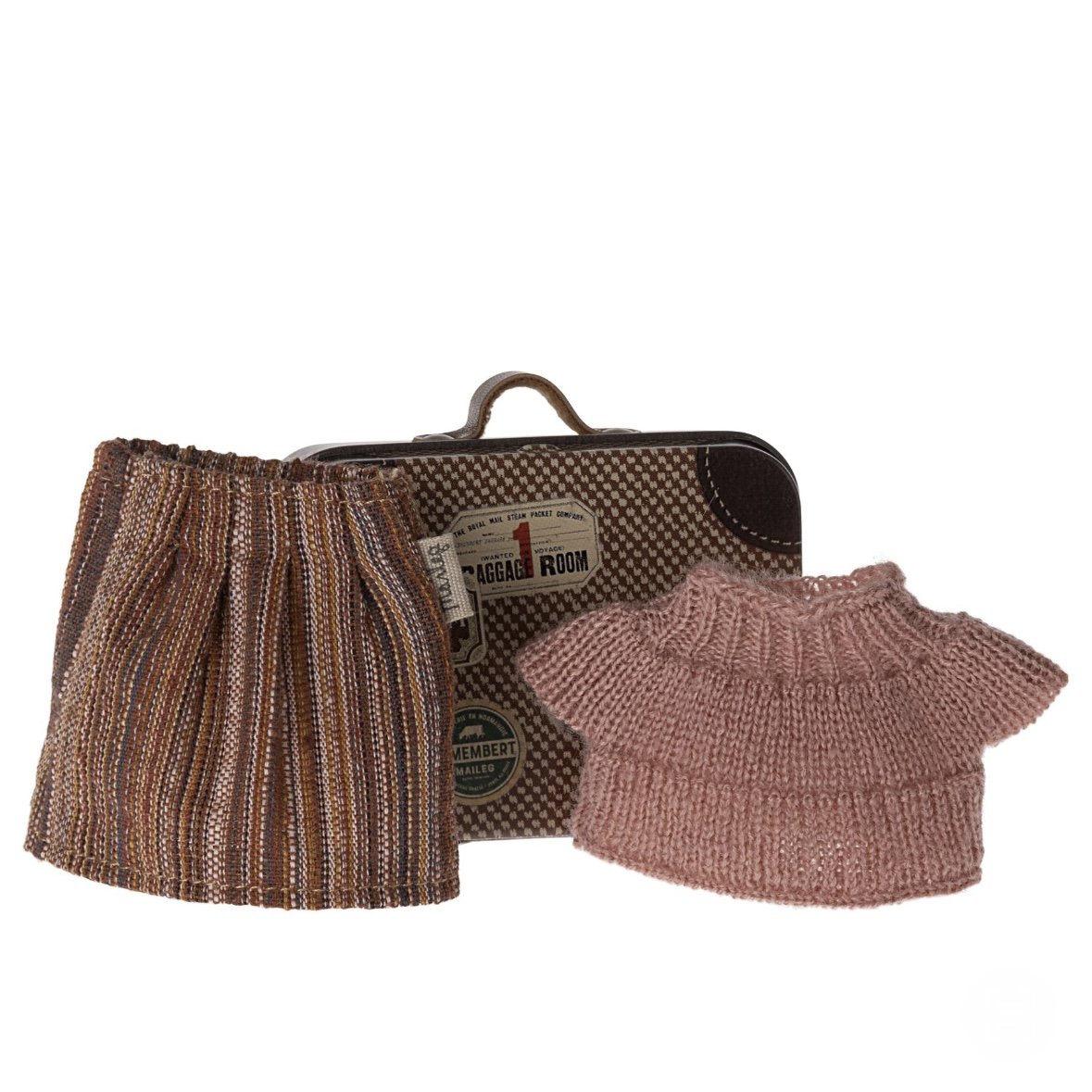 Maileg Knitted Blouse & Skirt in Suitcase, Grandma Mouse