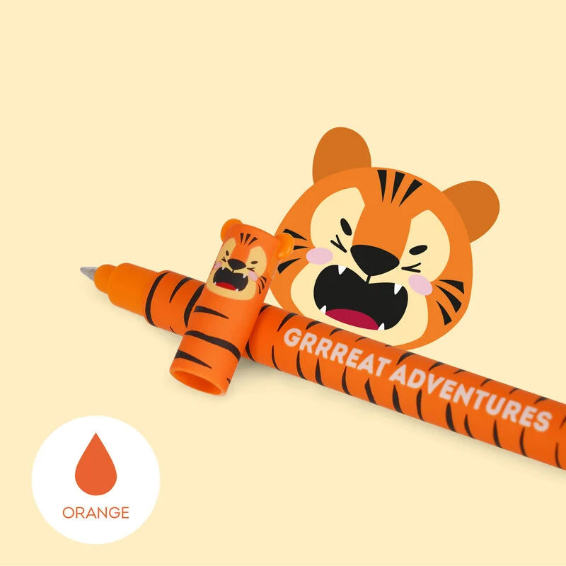Cartoon tiger with a pencil on a beige background, featuring the text 'GRRREAT ADVENTURES'.