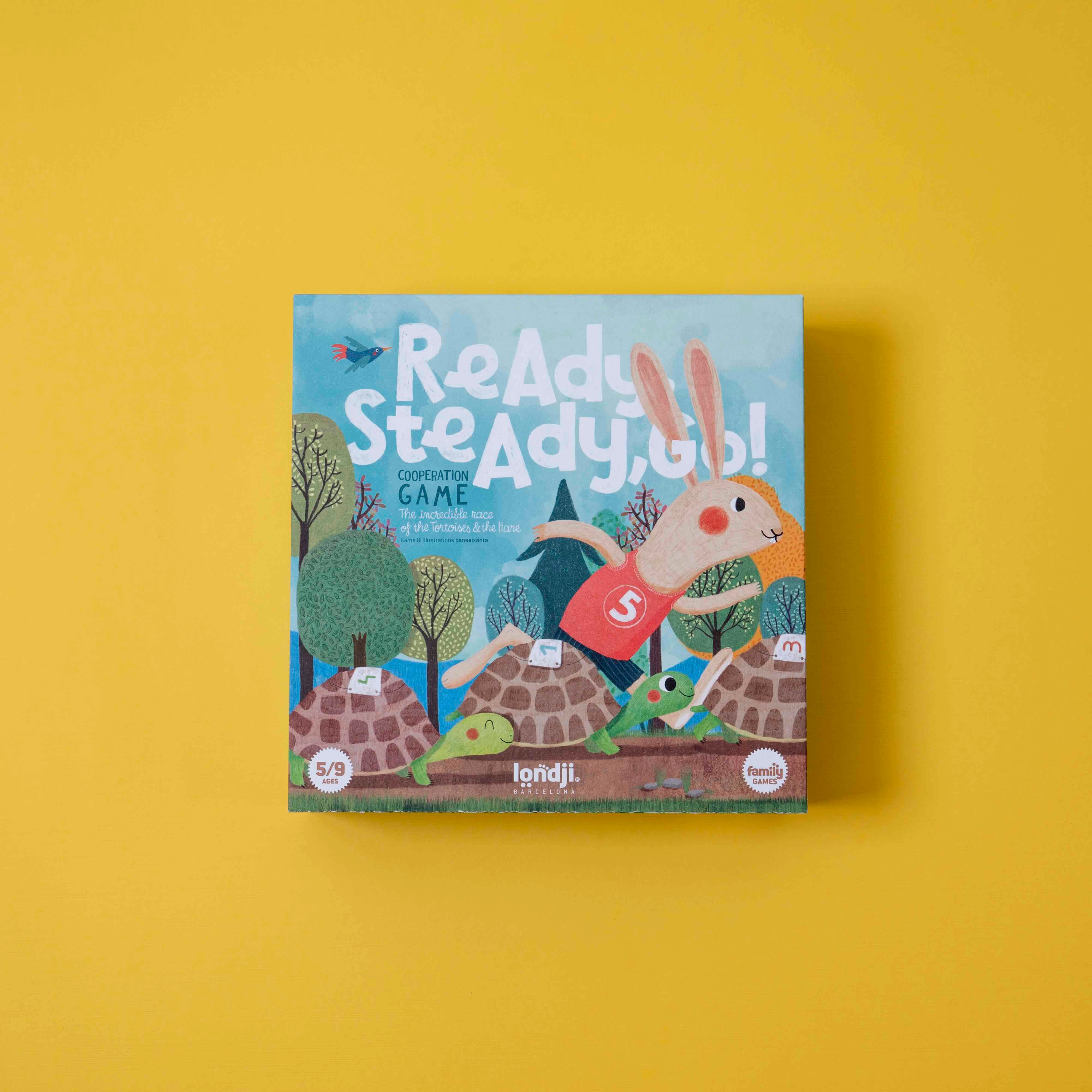 Londji board game box titled 'Ready Steady, Go!' on a yellow background