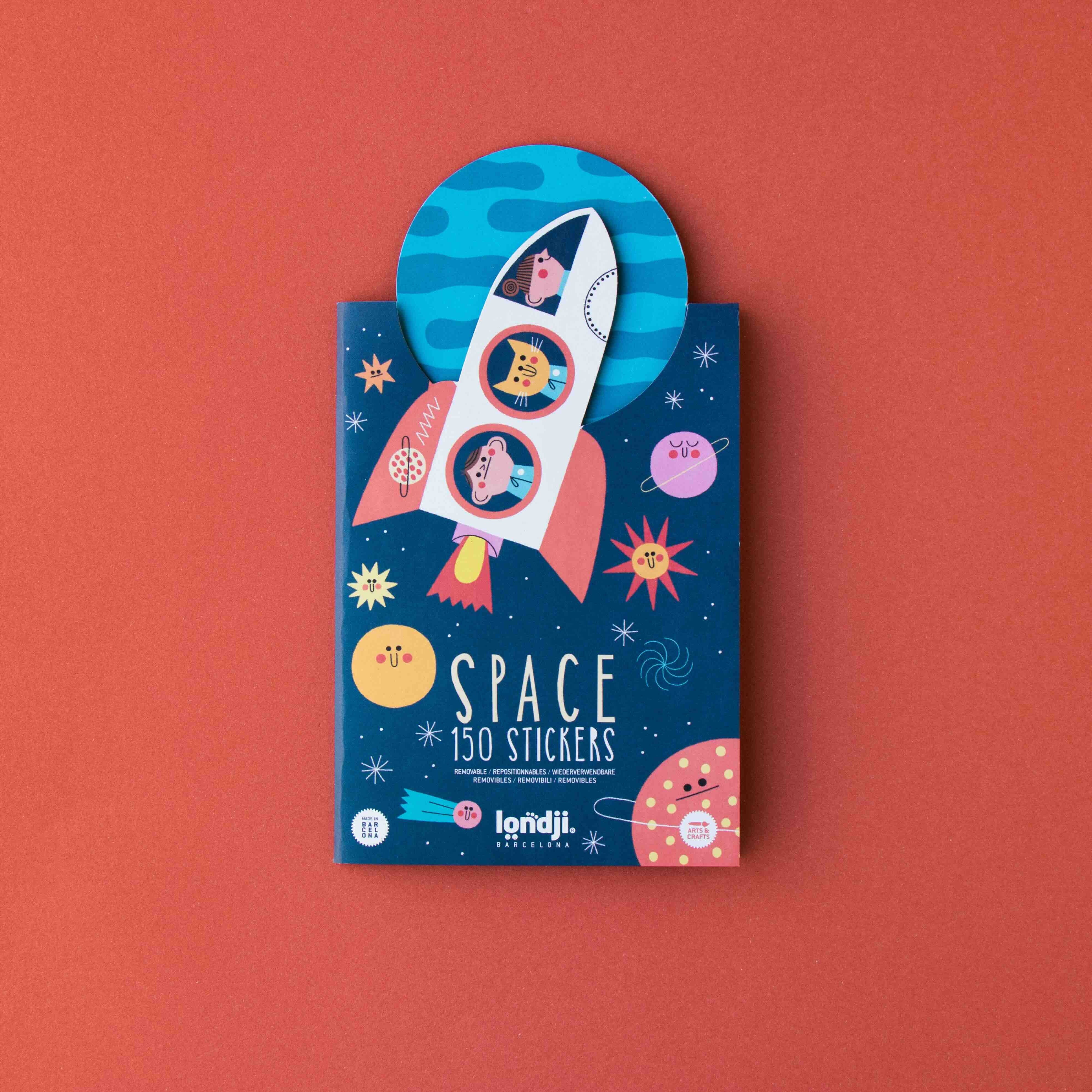 Londji pack of stickers with a rocket design on a red background