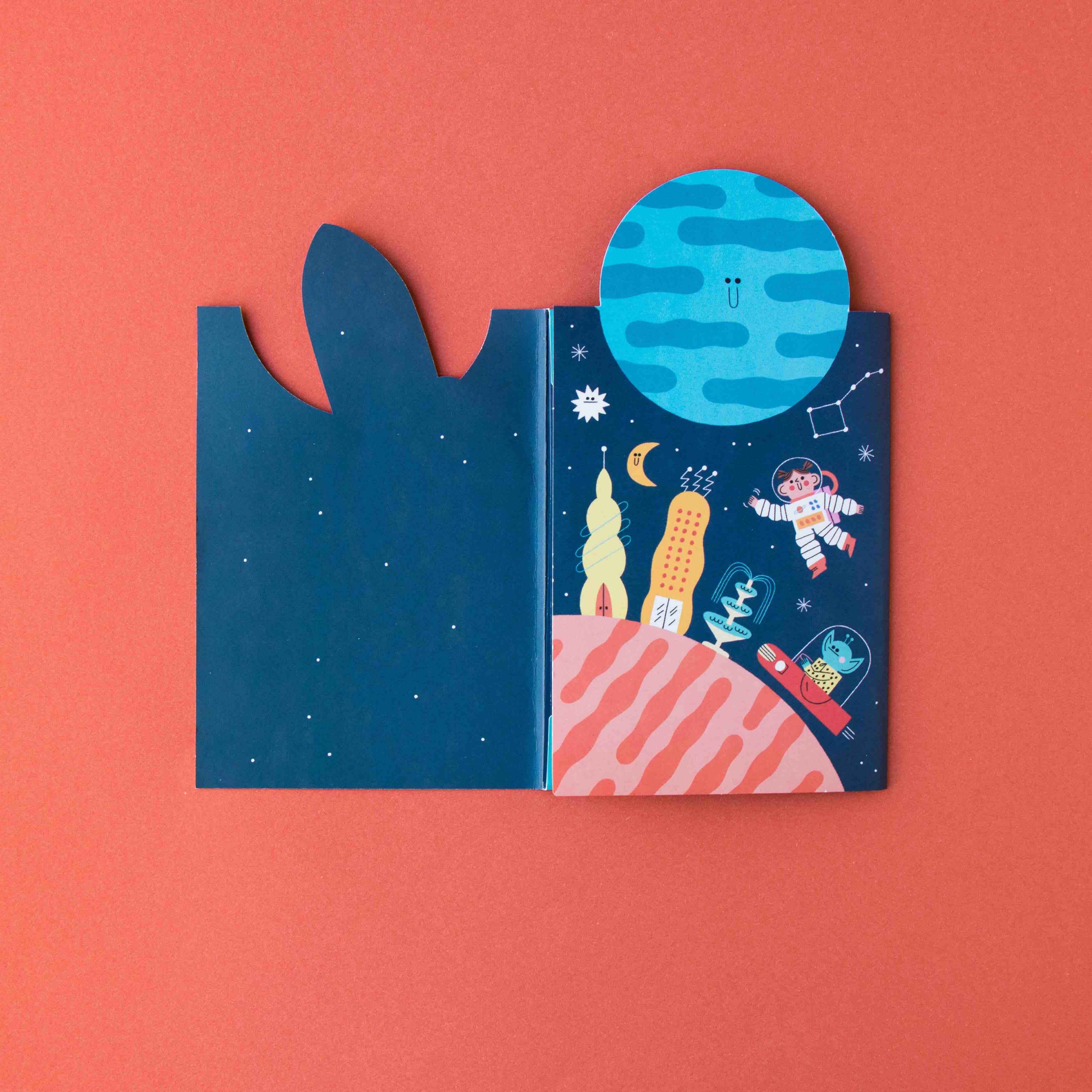 Londji illustrated space-themed cover on a red background
