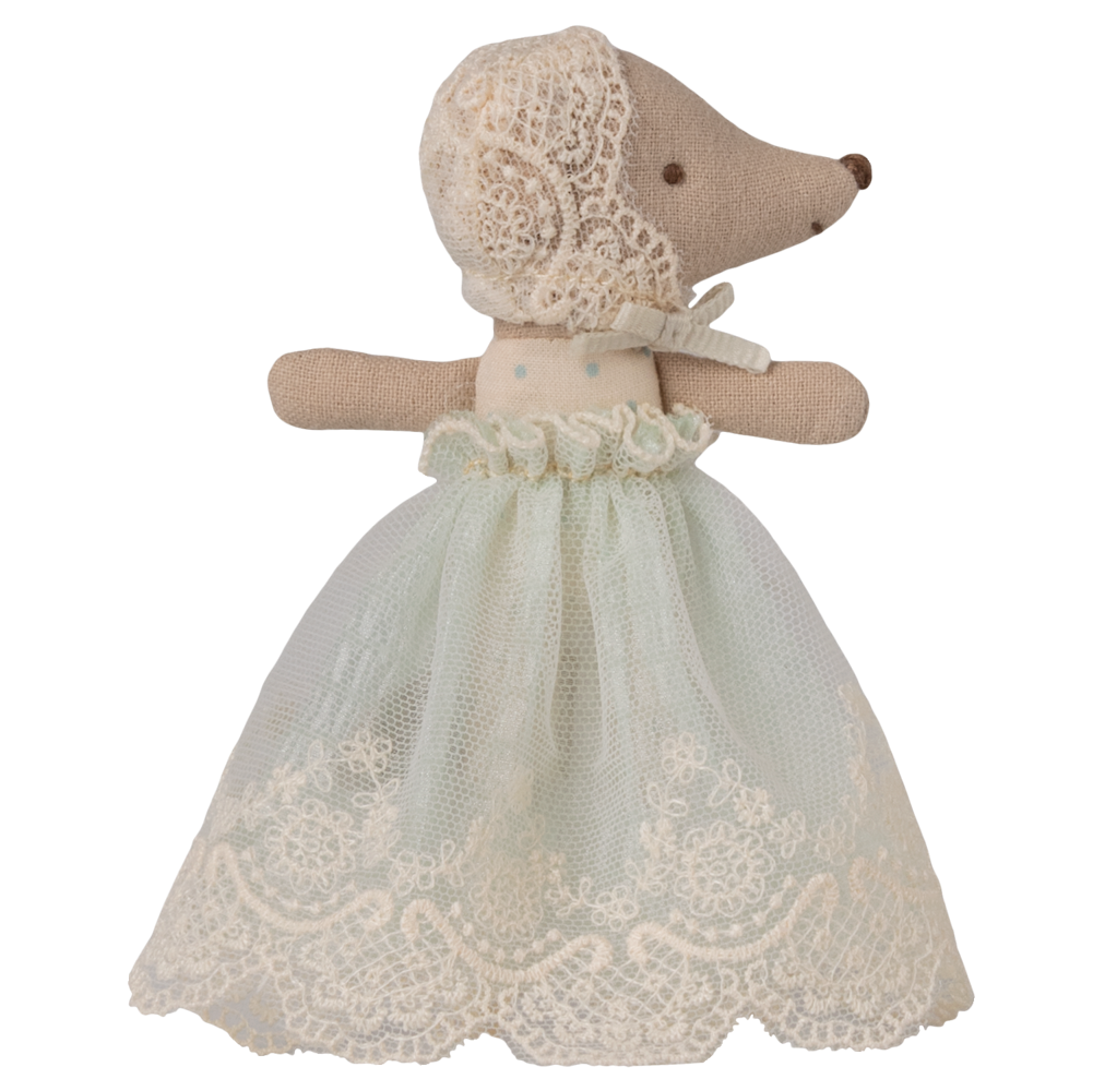Maileg Baby Mouse in Gown Mint