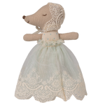 Maileg Baby Mouse in Gown Mint asleep