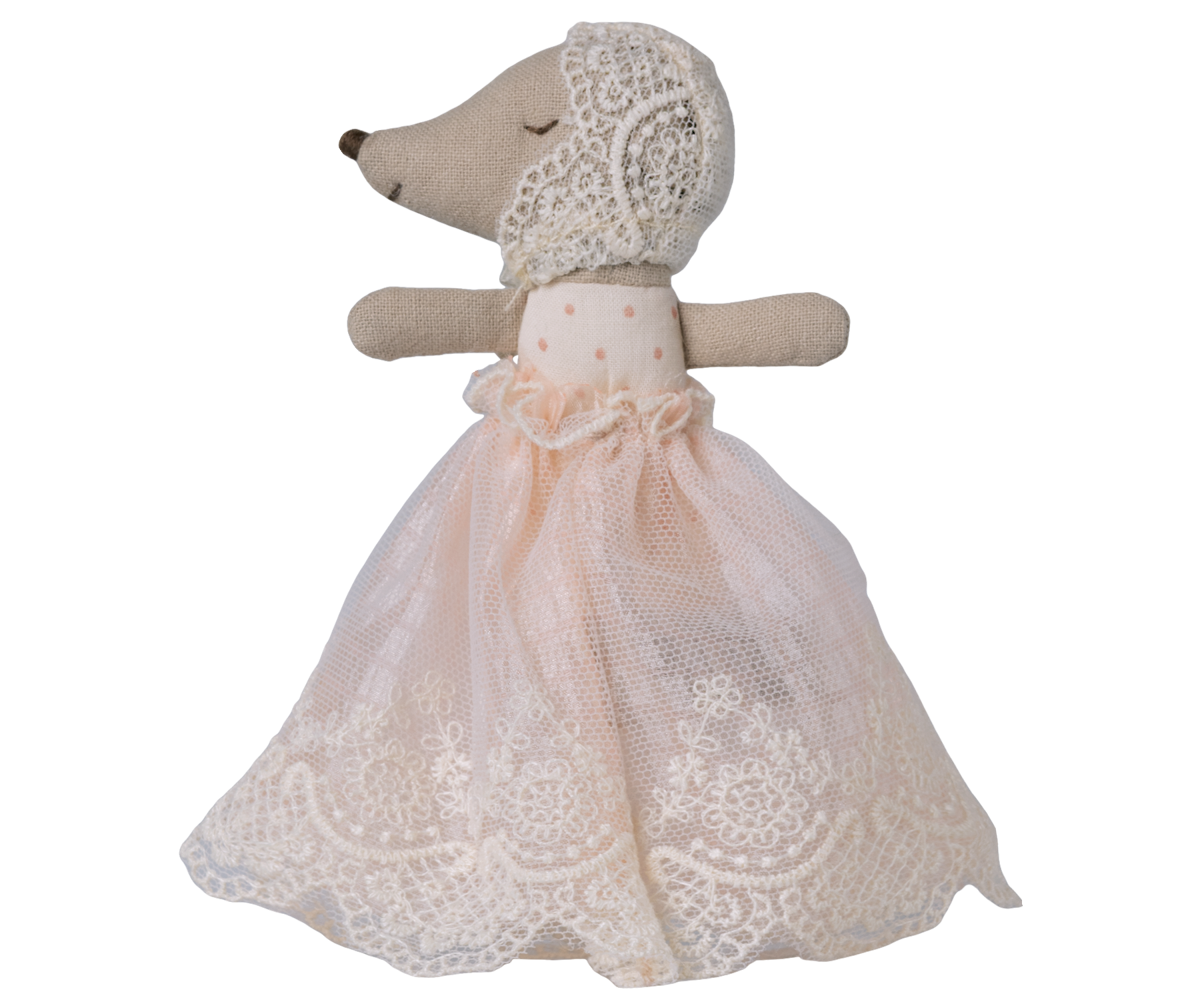 Maileg Baby Mouse in Gown Powder asleep