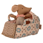 Maileg Carry Cot Baby Mouse Rose with mouse