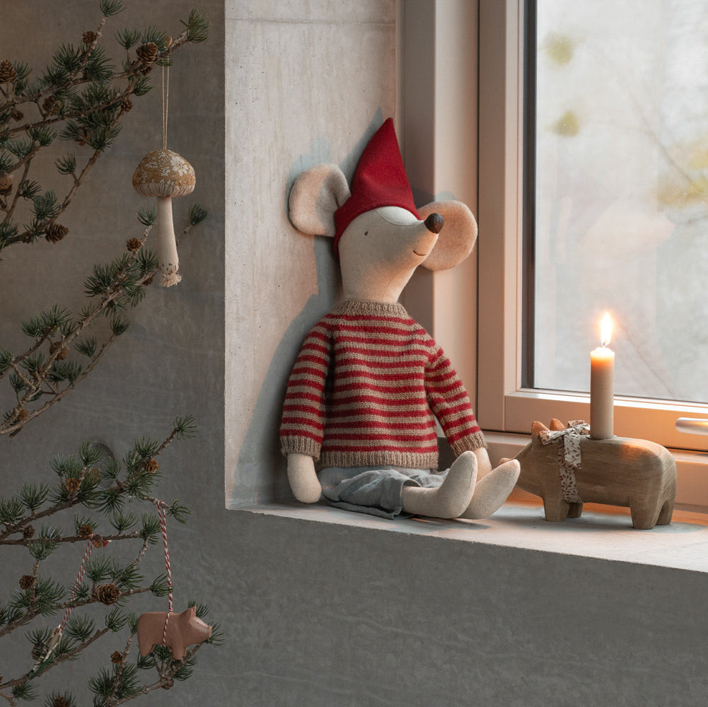 Maileg Christmas Mouse Maxi Boy sat in window
