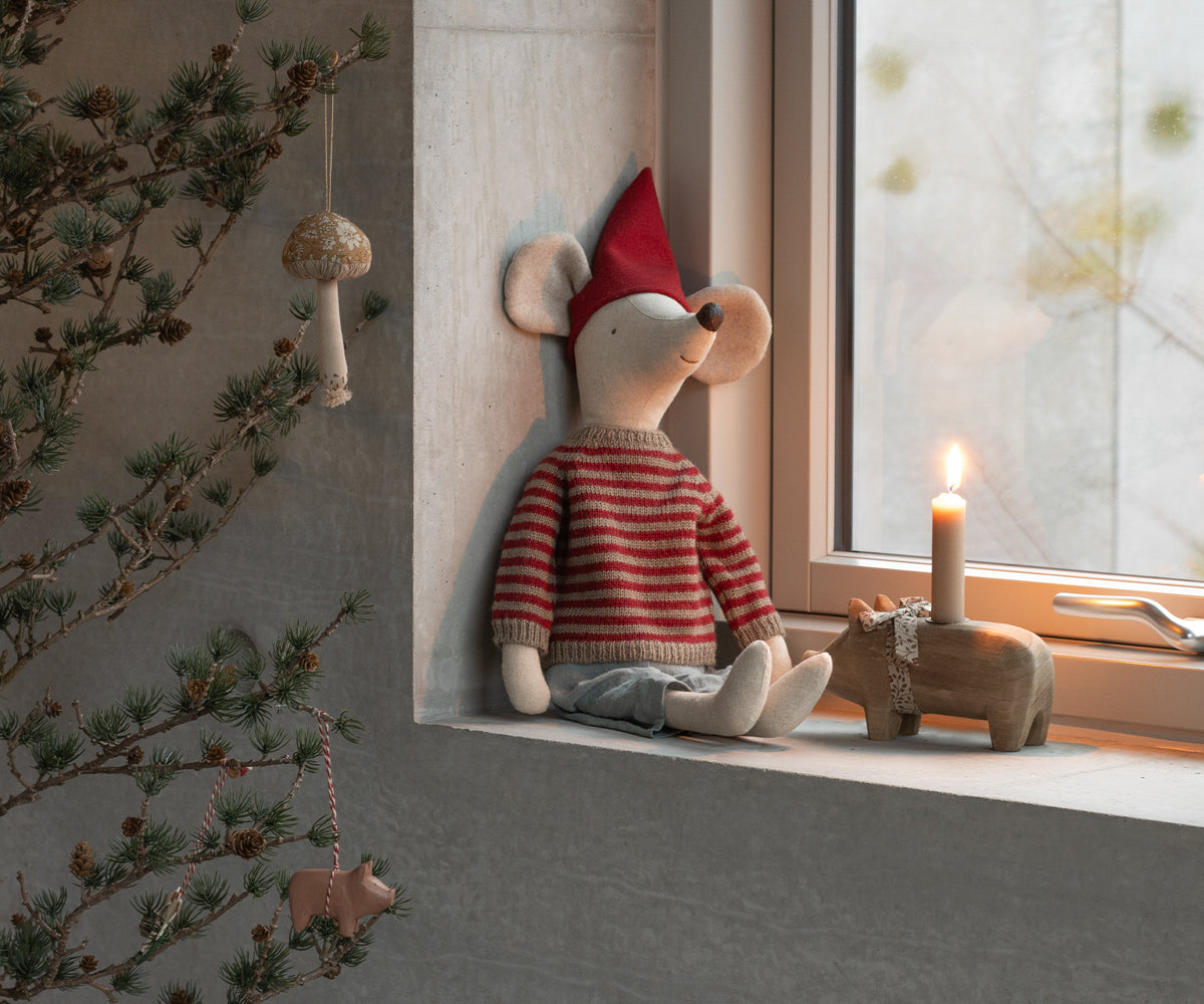 Maileg Christmas Mouse Maxi Boy sat in window