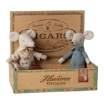 Maileg Grandma and Grandpa Mice sat in Cigarbox