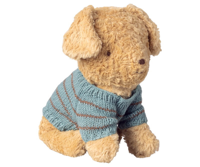 Maileg Puppy Supply Small Knitted Sweater Dusty Blue on puppy