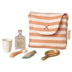 Maileg Toothbrush Set in Bag Mouse Coral Stripe