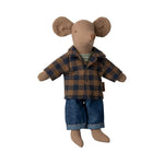 Maileg Brown Checked Shirt & Pants, Dad Mouse