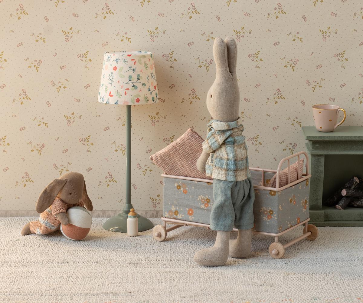 Maileg Bunny Set Micro Brown and Dusty Rose by Maileg Cot with Maileg Dad Rabbit