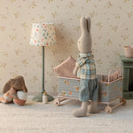 Maileg Bunny Set Micro Brown and Dusty Rose by Maileg Cot with Maileg Dad Rabbit