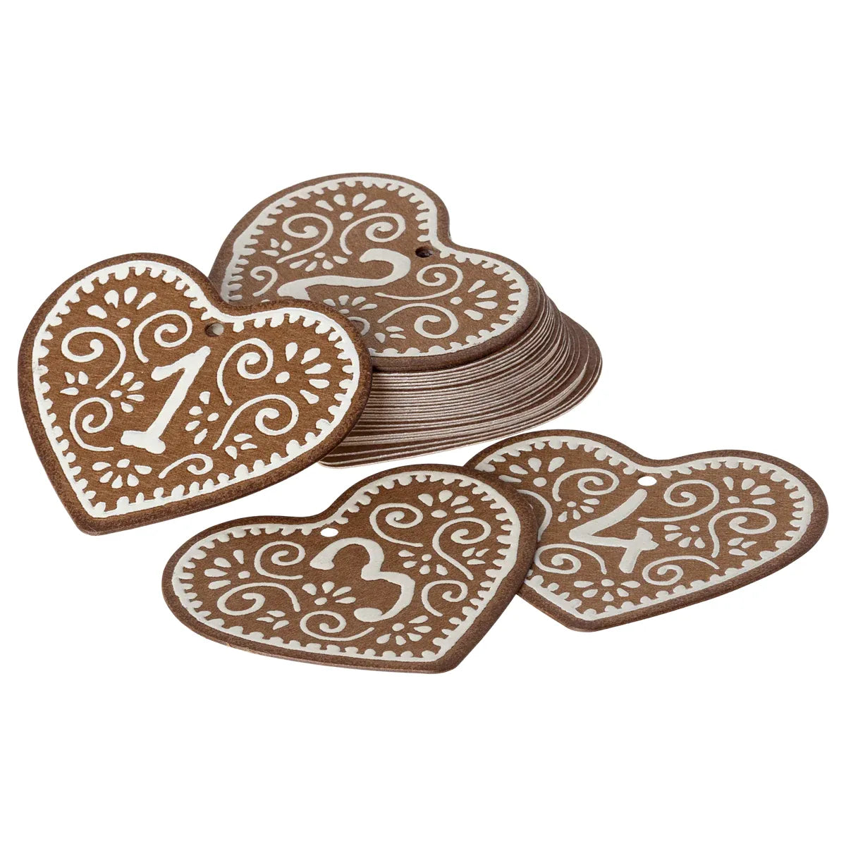 Maileg Calendar Tags, No. 1 to 24 Heart shaped tags