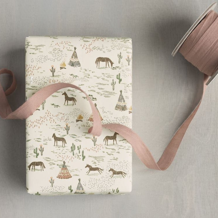 Maileg Gift Wrap, Chevaux Heureux wrapped gift with ribbon