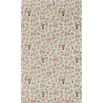 Patterned fabric with small floral and leaf designs on a beige background