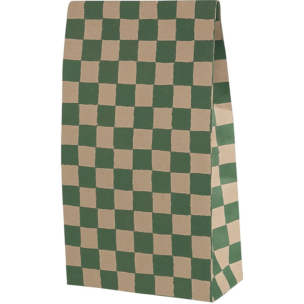 Maileg checkered paper bag with green and beige pattern 