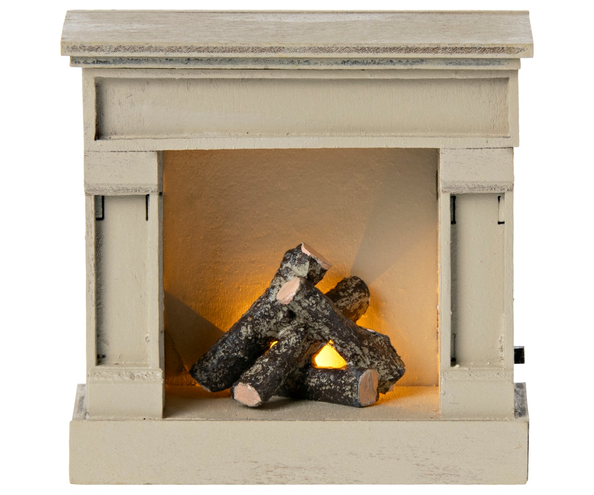 Maileg Mouse Fireplace - Off White Lit