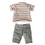 Maileg Rabbit Size 2, Brown - Striped Blouse & Pants