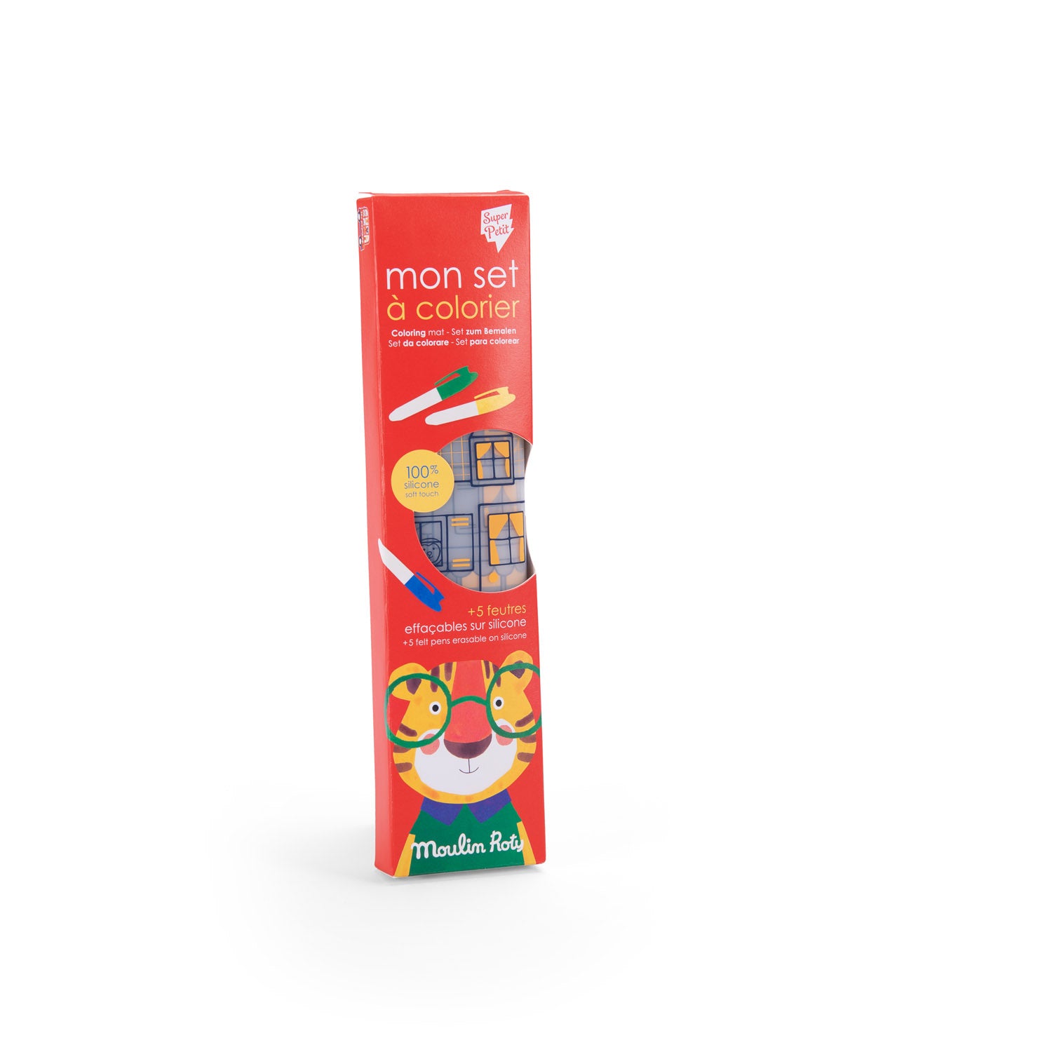 Silicone Colouring Set & 5 Pens - Les Popipop box