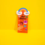 Pack of OMY nail stickers with cartoon characters on a yellow background