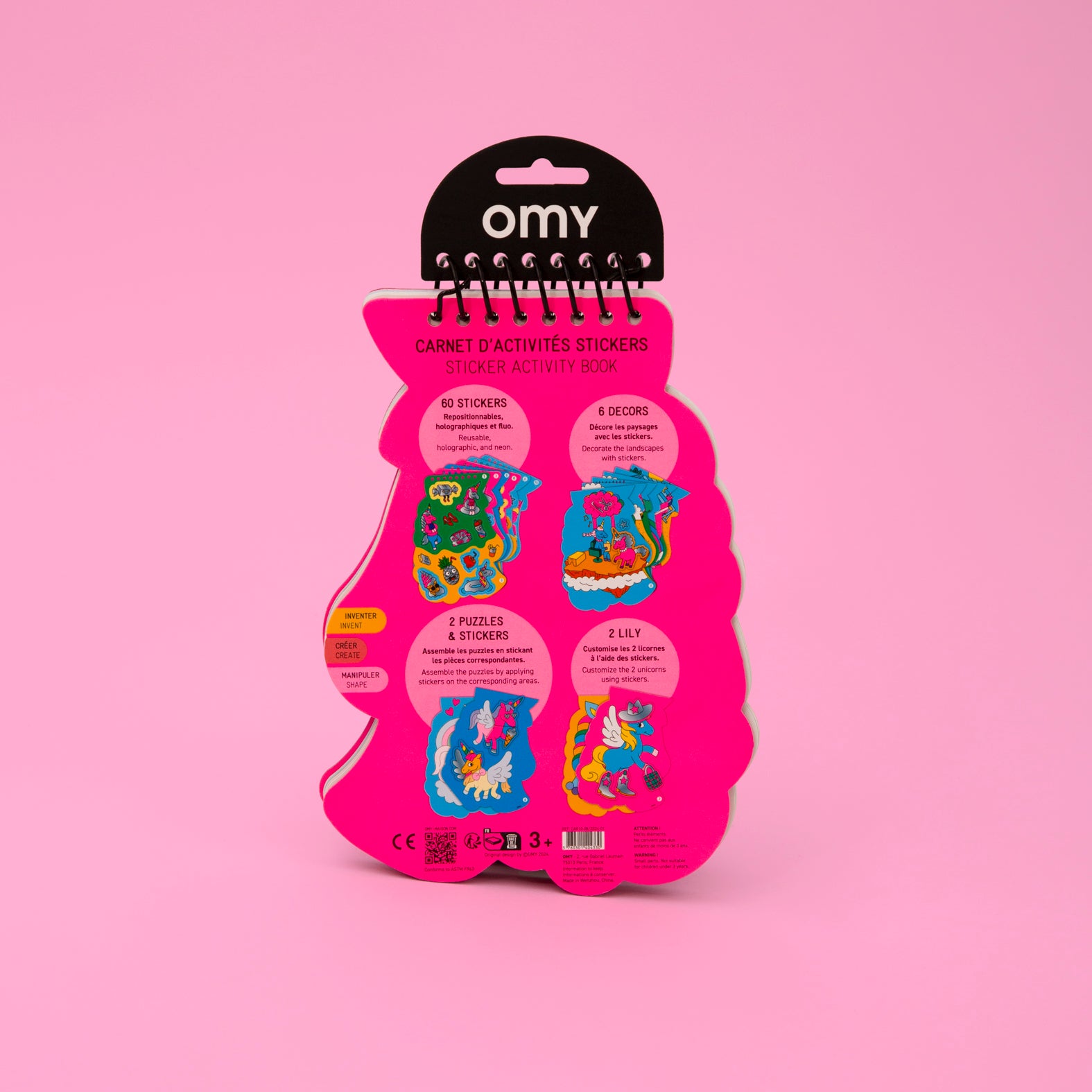 Pink packaging of an OMY product on a pink background