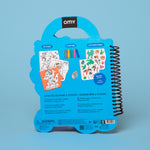 Blue packaging of a coloring book and stickers set with OMY branding on a light blue background.