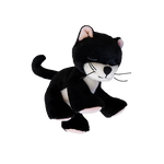 Black and white plush toy cat on a white background