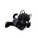 Black and white plush toy on a white background